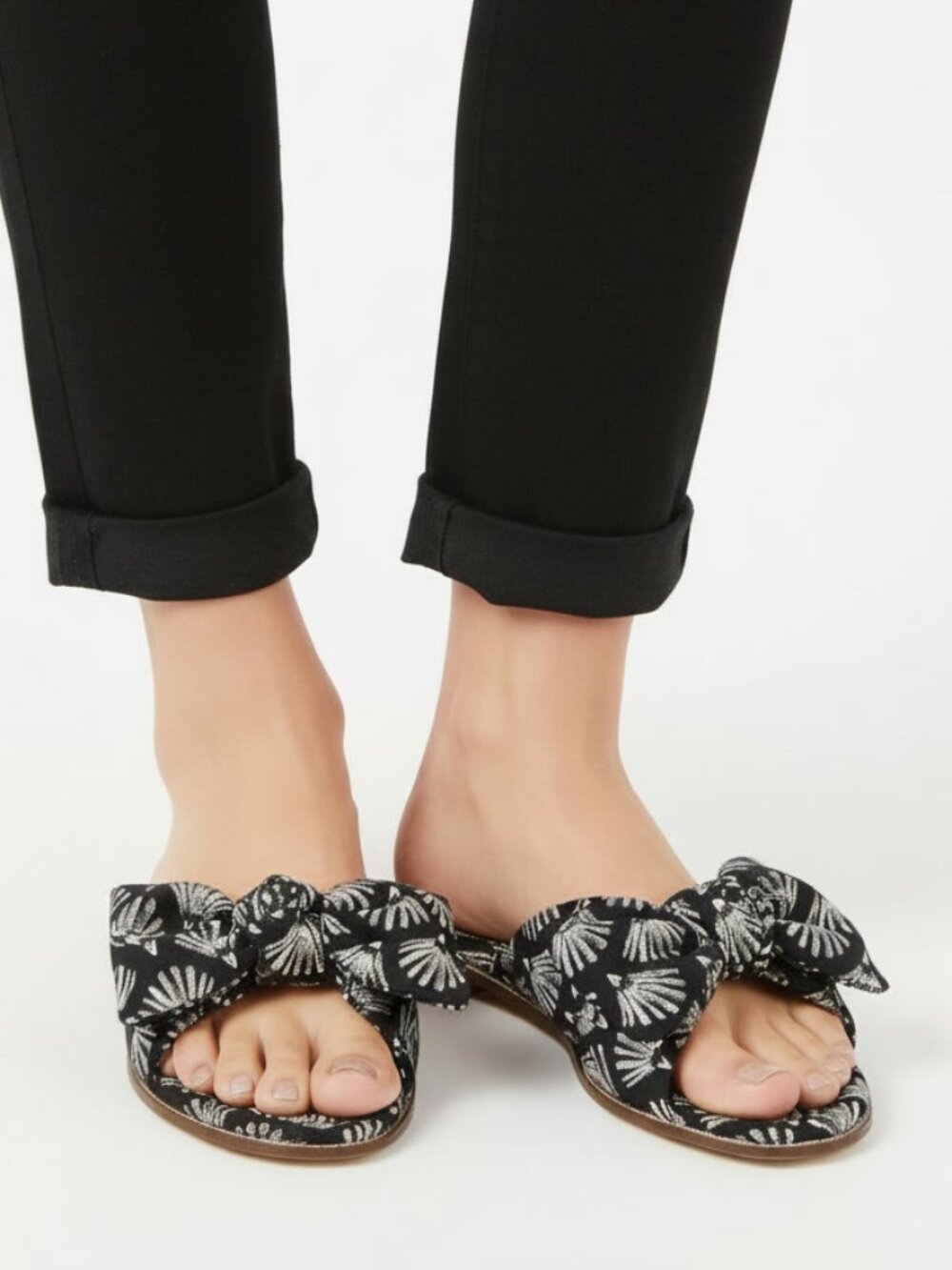 J.Crew Black Ivory Printed Knot Slide Sandals, US7.5